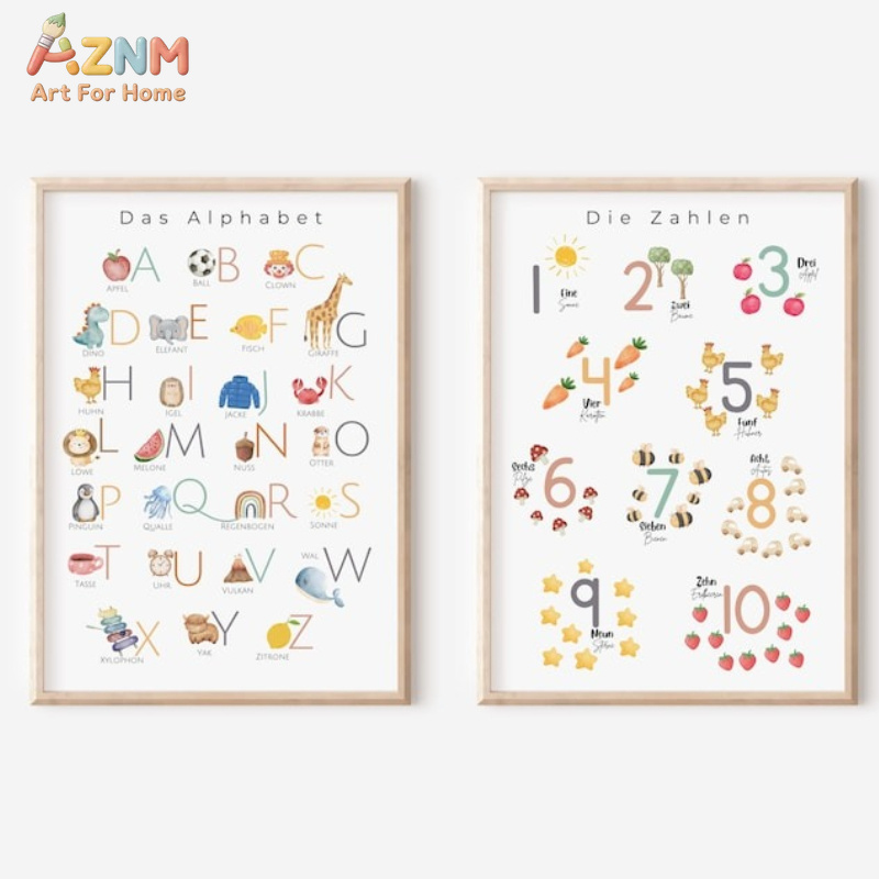 Kids Education Number - AZNM German Alphabet Numbers Canvas Wall