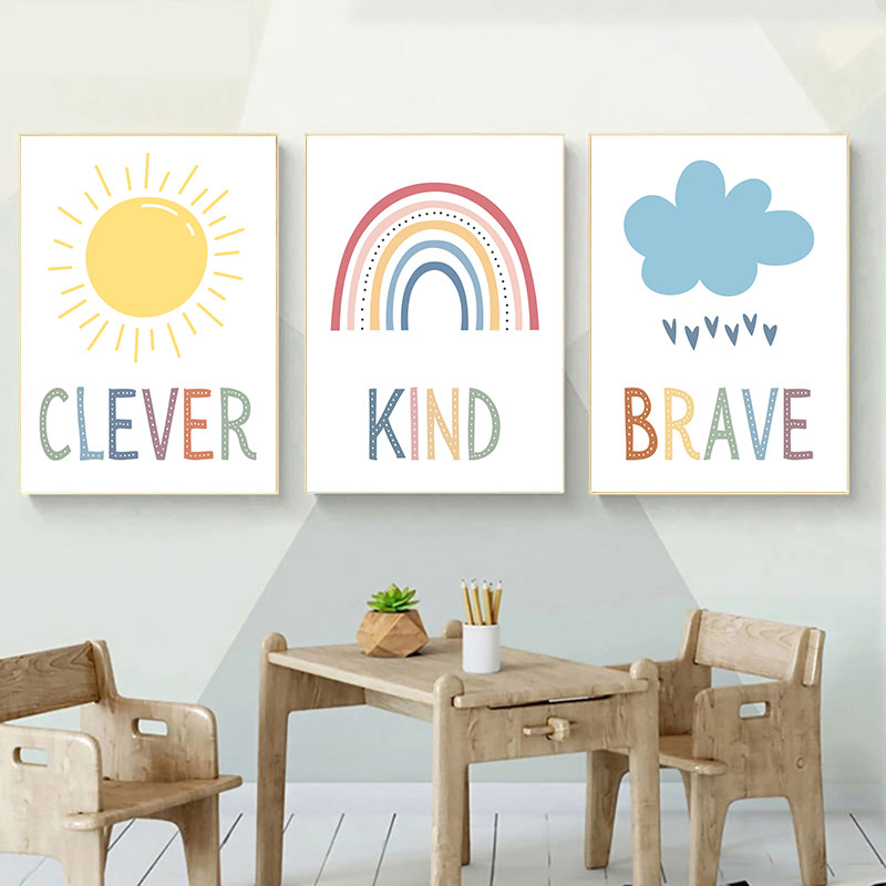 Cute Sun Rainbow Cloud Canvas  - огляд і ціна Kids Education Quote