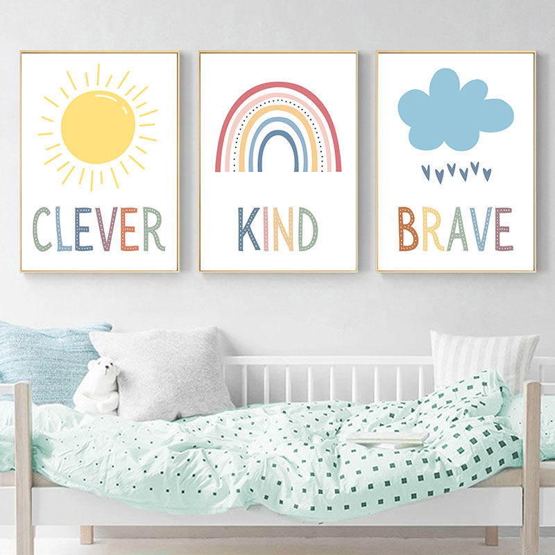 Cute Sun Rainbow Cloud Canvas  - огляд і ціна Kids Education Quote