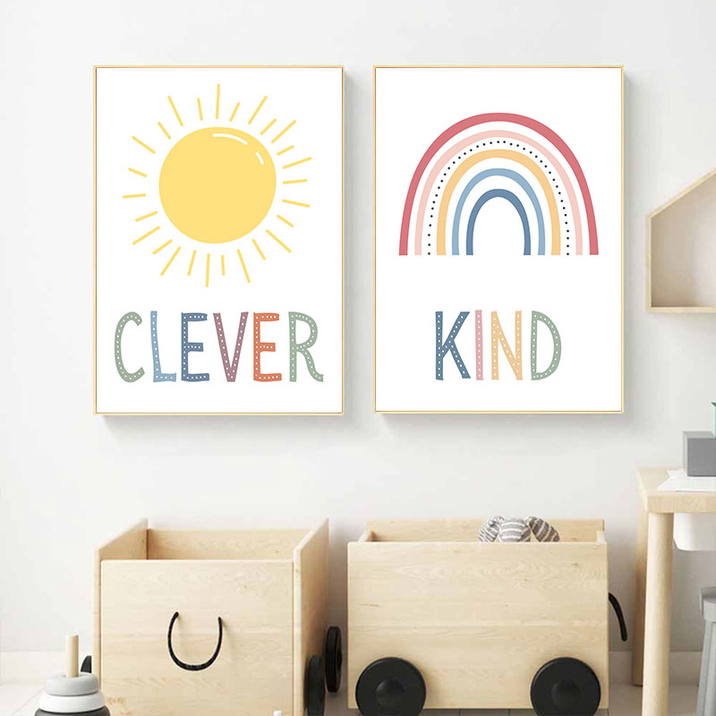 Cute Sun Rainbow Cloud Canvas  - огляд і ціна Kids Education Quote